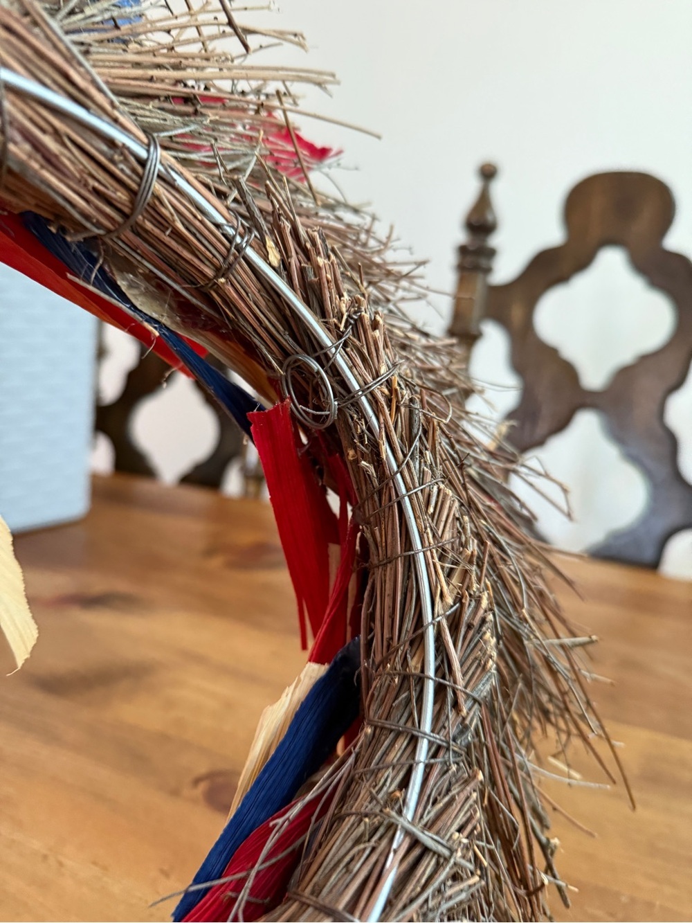 Patriotic Red, White & Blue Raffia Holiday Wreath - Picture 8 of 10